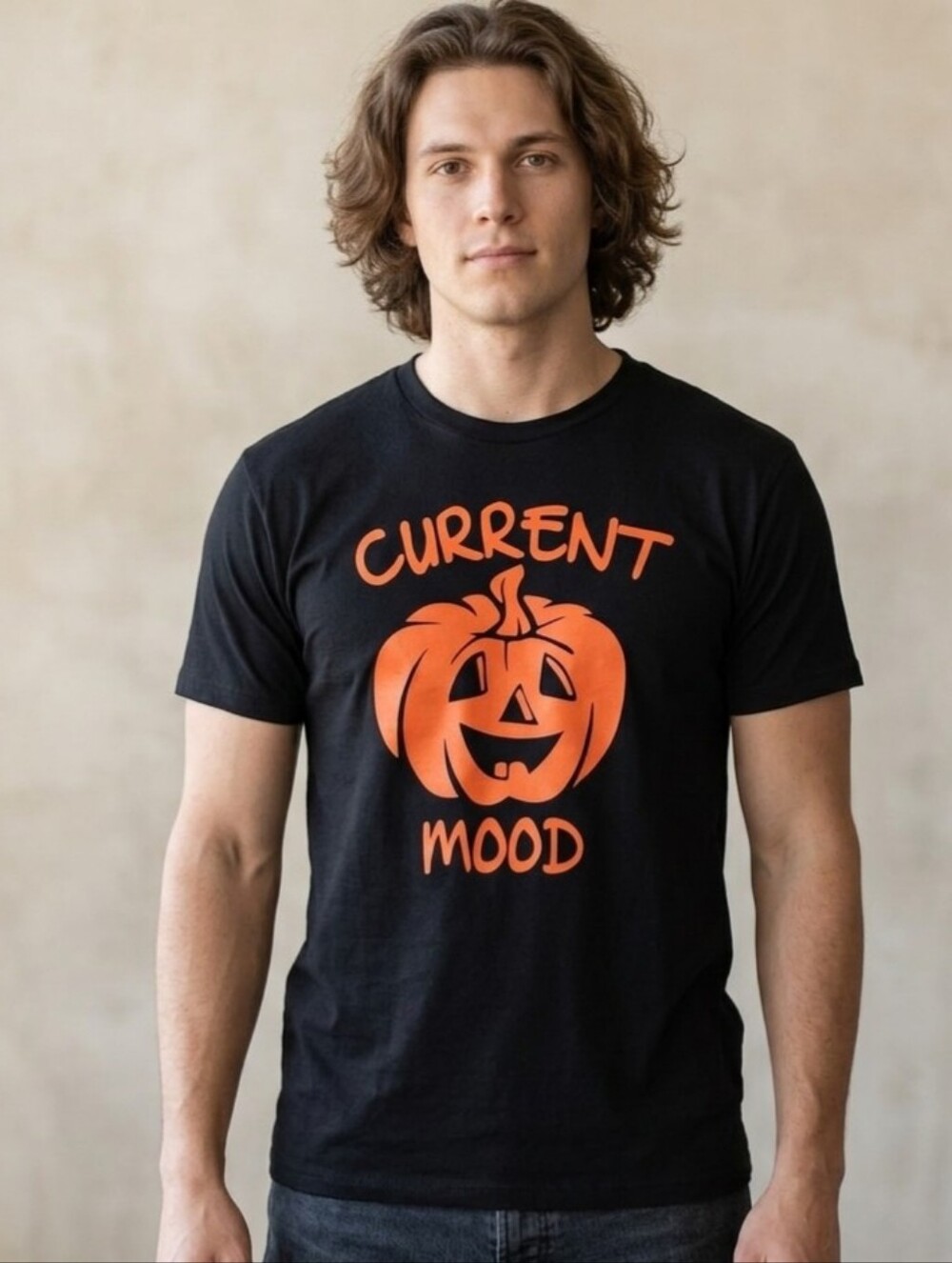 NEW Halloween Pumpkin Jack-o-Lantern Black Crew T-Shirt Holiday Tee Unisex Sz M